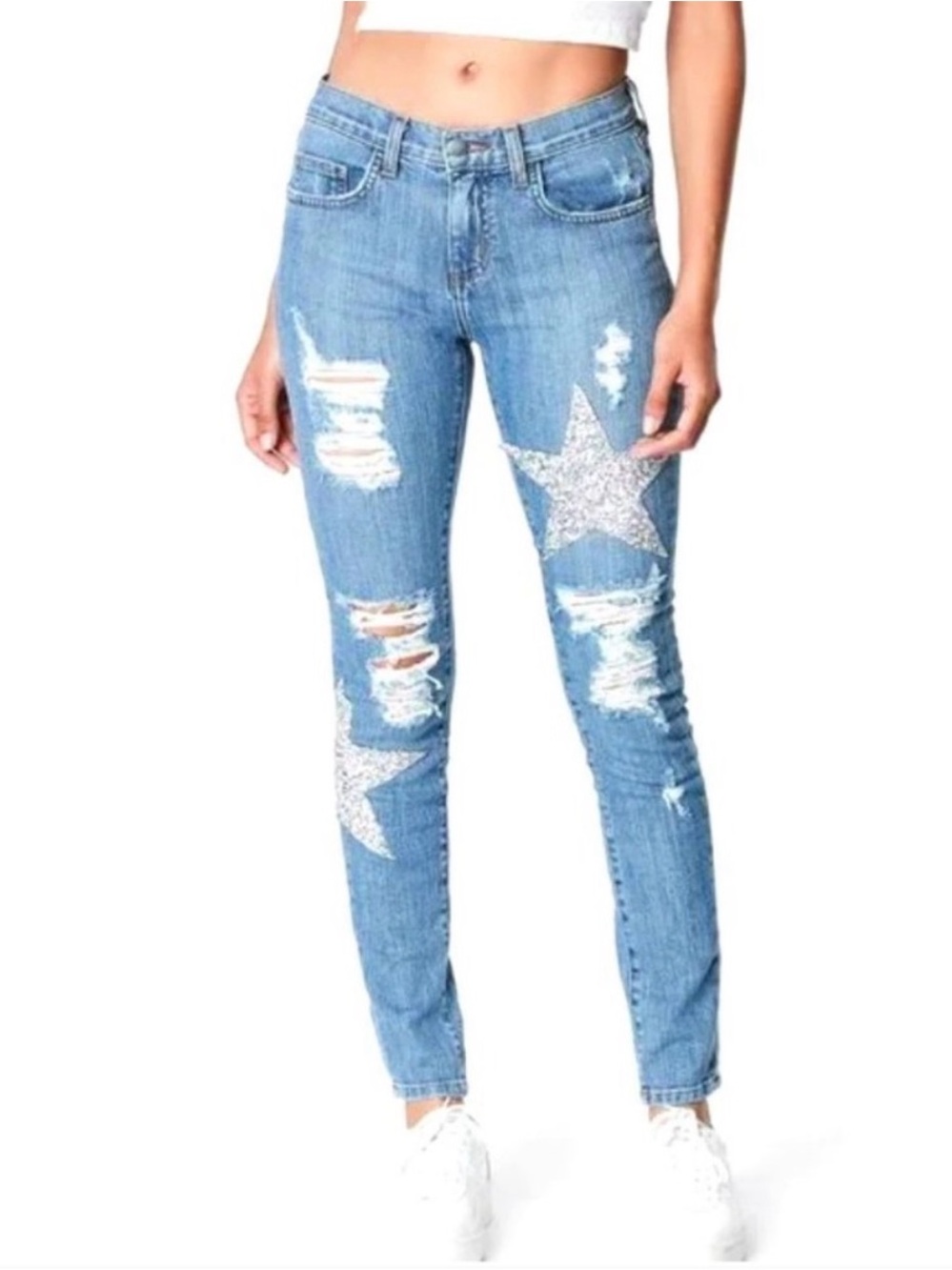 Carmar Light Blue Skinny Jeans with Silver Star Details